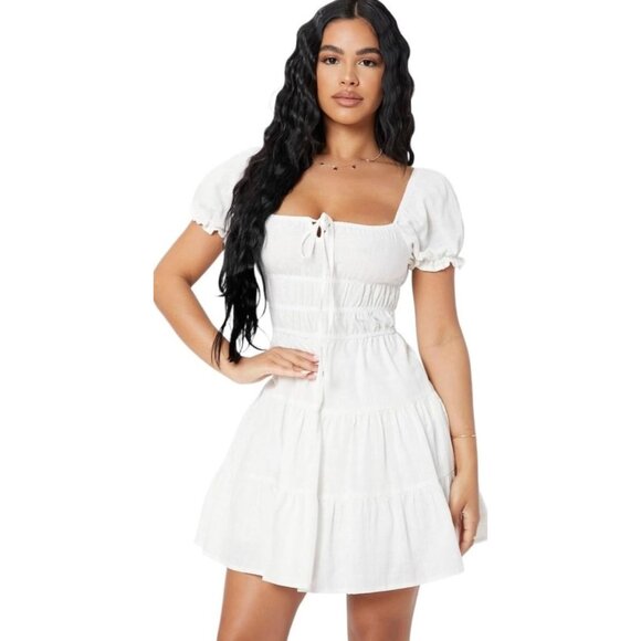 None Dresses & Skirts - Women M White Peasant Milkmaid Babydoll Puffy sleeves Ren Fair Cottagecore Dress